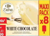 Carrefour Extra Înghețată pe băț cu vanilie și glazură de ciocolată albă 8 x 110 ml