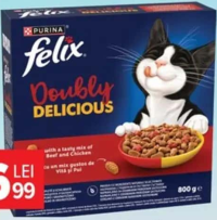 Purina Felix Doubly Delicious Hrană uscată pentru pisici, cu vită și pui/curcan 800 g