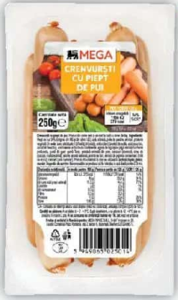 Mega Crenvurști cu Piept de Pui 250g