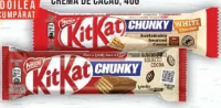 KitKat Chunky Ciocolată cu lapte/ciocolată albă, cu interior crocant de napolitană și cremă de cacao