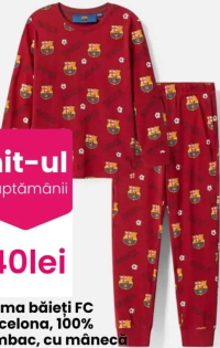 FC Barcelona Pijama băieți 100% bumbac, cu mânecă lungă și pantaloni lungi