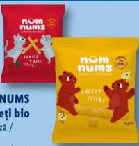 NUM NUMS Pufuleți bio cu brânză / căpșuni și banane / roșii, morcov și busuioc 20 g