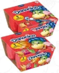 Danonino Brânzică de vaci 4x50 g, zmeură și banane/ căpșuni și caise