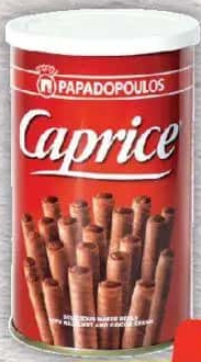 Papadopoulos Caprice Rulouri din Napolitană, cu Cremă de Alune de Pădure și Cacao, 115g