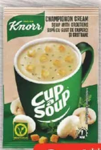 Knorr Cup a Soup Supă de ciuperci cu crutoane, 15g/de pui cu tăiței, 12g