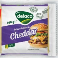 DELACO BRÂNZĂ TOPITĂ CU CHEDDAR, 7 FELII, 140G