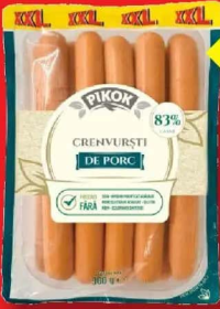 PIKOK Crenvurști de porc 750 g + 150 g