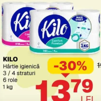 Kilo Hârtie igienică 3 / 4 straturi 6 role 1 kg