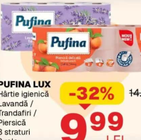 Pufina Lux Hârtie igienică Lavandă / Trandafiri / Piersică 3 straturi 8 role