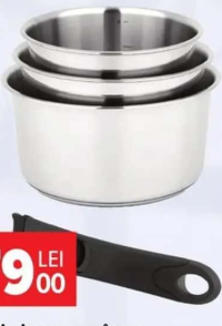 Set x 3 crăticioare din inox cu mâner detașabil, Carrefour Home 16/18/20 cm