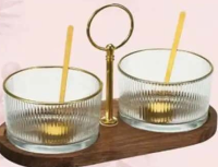 Set de boluri capacitate boluri 310 ml, suport din lemn