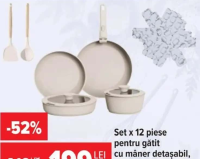 Set x 12 piese pentru gătit cu mâner detașabil, Carrefour Home bej