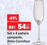 Set x 4 pahare șampanie, Alma Carrefour 22 cl