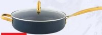 Tigaie din aluminiu forjat cu capac sticlă și mâner metalic, Carrefour Home 30 cm
