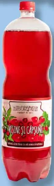 BIBORȚENI Băutură răcoritoare carbogazoasă cu aromă de vișine și căpșuni 2 L