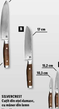 SILVERCREST Cuțit din oțel damasc, cu mâner din lemn 1 buc. / 1 set