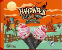 HALLOWEEN Înghețată la cornet zmeură-vanilie / ciocolată neagră 4 x 135 ml