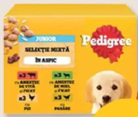 PEDIGREE HRANĂ UMEDĂ CÂINI JUNIOR carne și orez, vită și pasăre 12 x 100 g