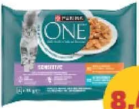 Purina One Sensitive Hrană umedă pisici pui / ton 4 x 85 g