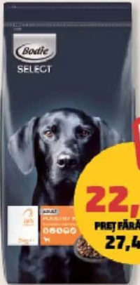 BODIE SELECT HRANĂ USCATĂ PENTRU CÂINI pasăre și inulin, 3 kg
