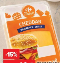 Brânză Cheddar, feliată, Carrefour Classic 200 g