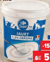 Iaurt natural din lapte de vacă, Carrefour Classic 1.5% grăsime, 1 kg