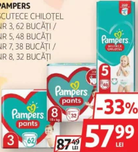 Pampers Scutece chiloțel Nr 3 62 bucăți / Nr 5 48 bucăți / Nr 7 38 bucăți / Nr 8 32 bucăți