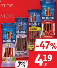 BERLINKI CÂRNAȚI STICKS DIVERSE SORTIMENTE 75G-85G