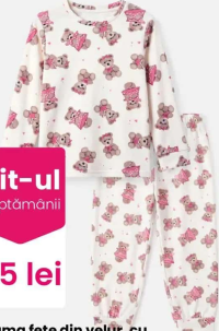 Pijama fete din velur, cu ursuleți fete mici