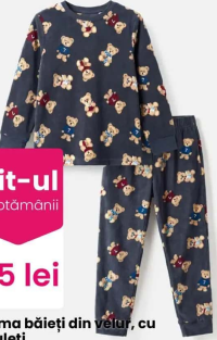 Pijama băieți din velur, cu ursuleți băieți mai mici