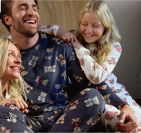 Pijama bărbați din velur, cu model cu ursuleți mânecă lungă