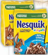 NESQUIK CEREALE CU CIOCOLATĂ ȘI VANILIE/CIOCOLATĂ, ALFABET, 400G