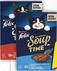 Felix Supă pentru pisici, cu vită, pui, miel/cu gust de pește, 6x48g