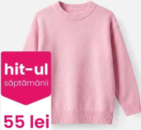 Pulover femei roz din tricot gros croială clasică