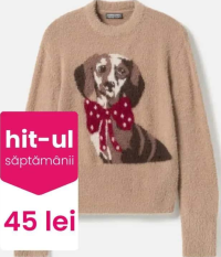 Pulover fete bej cu cățel