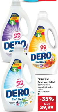 Dero 2în1 Detergent lichid pentru rufe lavandă / iris alb / frezie 40 de utilizări 2 l