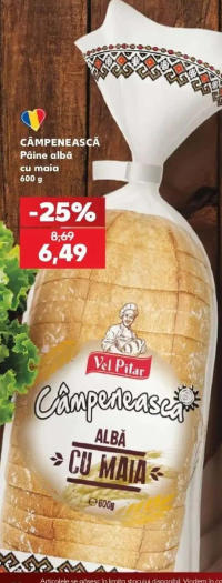 Vel Pitar Câmpenească Pâine albă cu maia 600 g