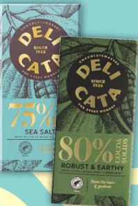 Delicata Ciocolată neagră, 80% cacao camero / cu fulgi de sare de mare, 75% cacao 100g