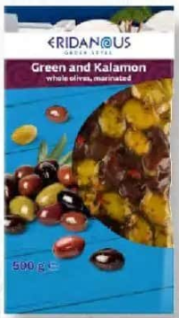 ERIDANOUS Măsline marinate verzi și kalamon 500 g