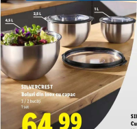 SILVERCREST Boluri din inox cu capac 3 / 2 bucăți