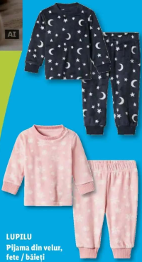 LUPILU Pijama din velur, fete / băieți 1 set