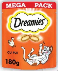 Dreamies Recompense pentru pisici, cu brânză/somon/pui/pentru pisoi, cu pui, 180g
