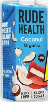 Rude Health Băutură bio organică din cocos/Băutură vegetală din migdale/caju/alune, 1l