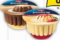 Müller Budincă de ciocolată cu sos de vanilie / de griș și sos cu gust de cireșe, 450g